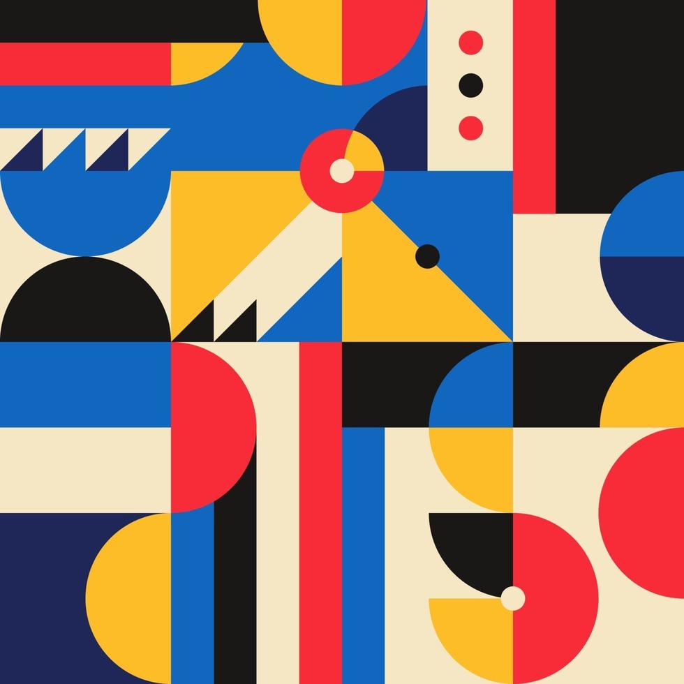 Abstract geometric mural colorful seamless pattern in Bauhaus style vector