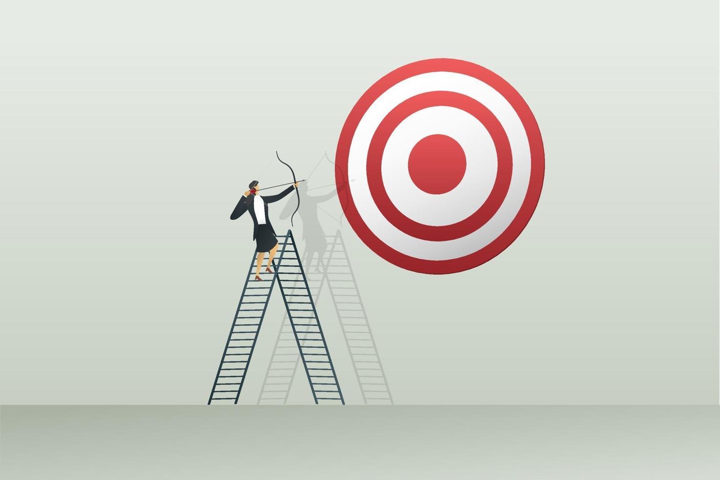 Businesswoman aiming archery at goals successful objective. vector