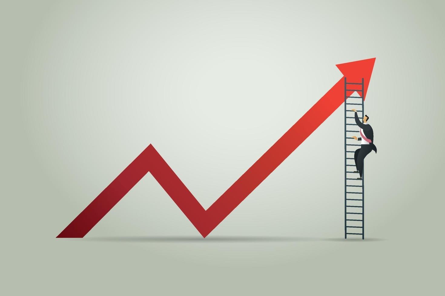 Businessman climbing ladder through on chart growth. vector