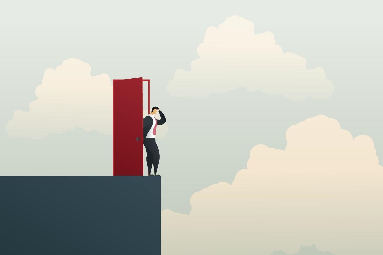 Businessman open the door on the cliff. vector