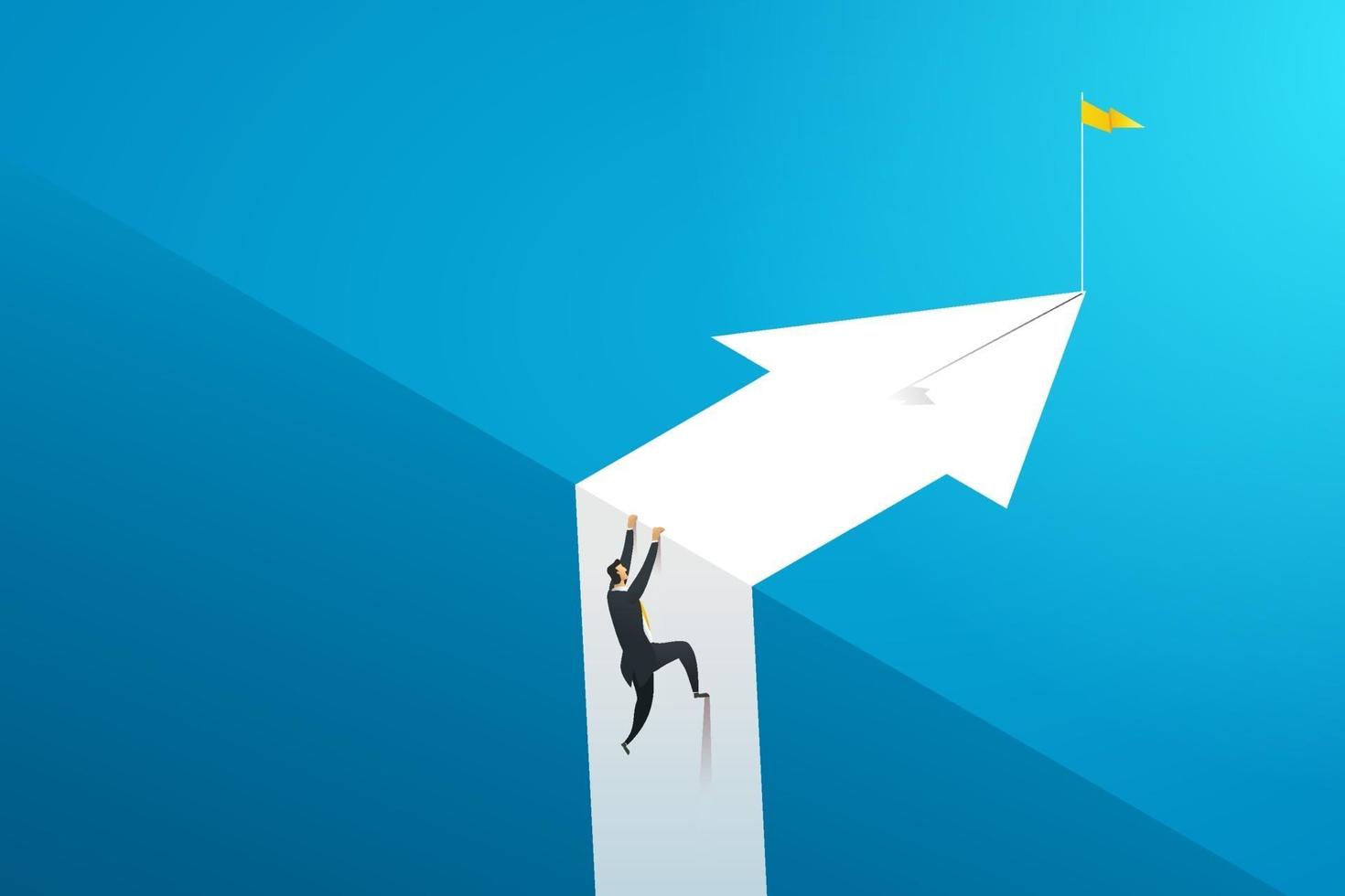 Businessman climbing a cliff to reach his goal. vector