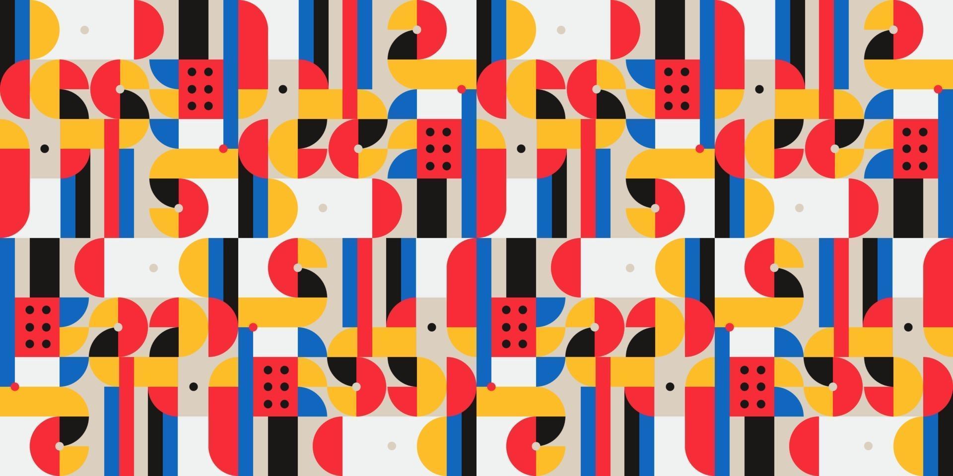 Abstract geometric mural colorful seamless pattern in Bauhaus style vector