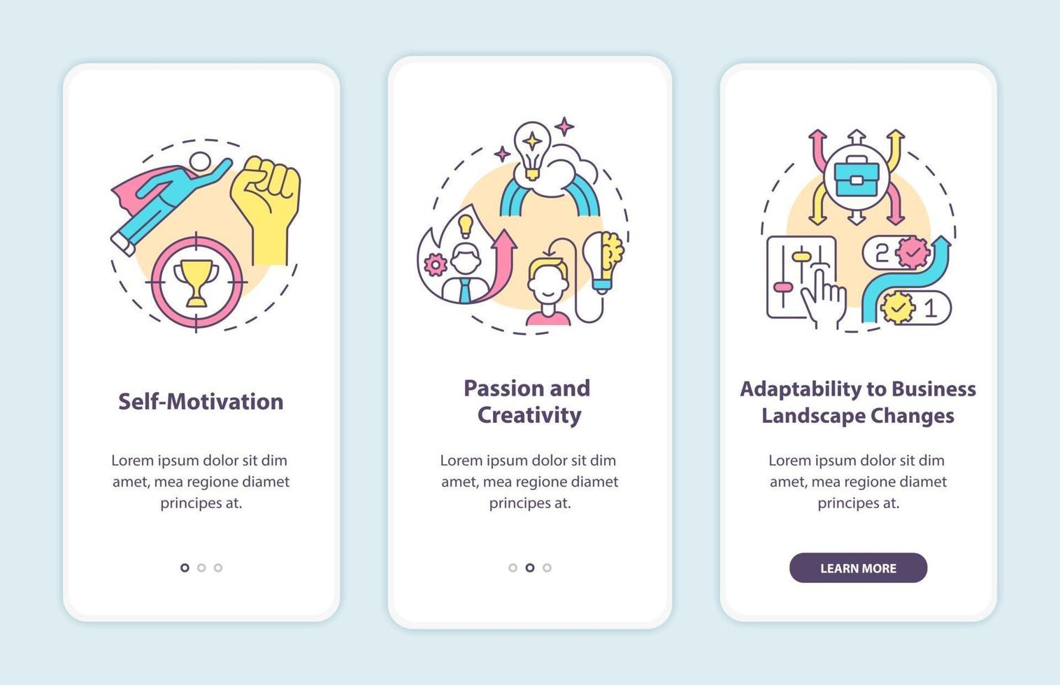 Startup launch requirements onboarding mobile app page screen vector