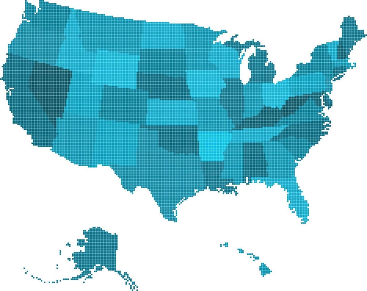 Mapa de Estados Unidos cuadrado azul sobre fondo blanco. vector