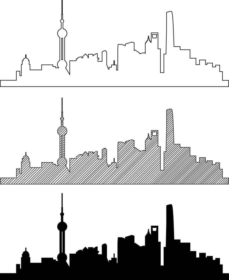 Simplicity outline Shanghai business district skyline. vector