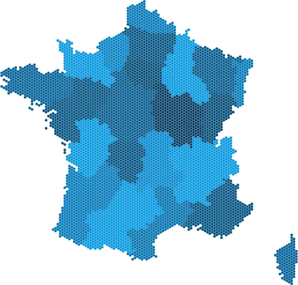 Blue hexagon France map on white background. vector