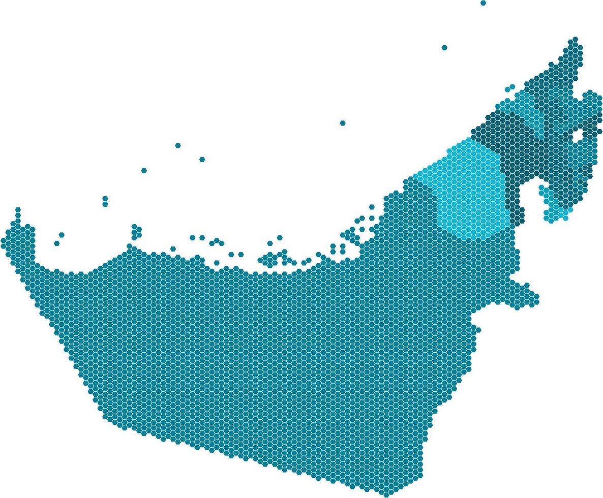 Blue hexagon United Arab Emirates map on white background. vector