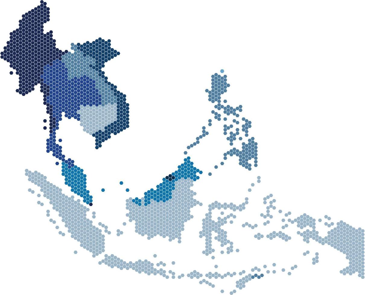 forma hexagonal mapa del sudeste asiático y países vecinos. vector