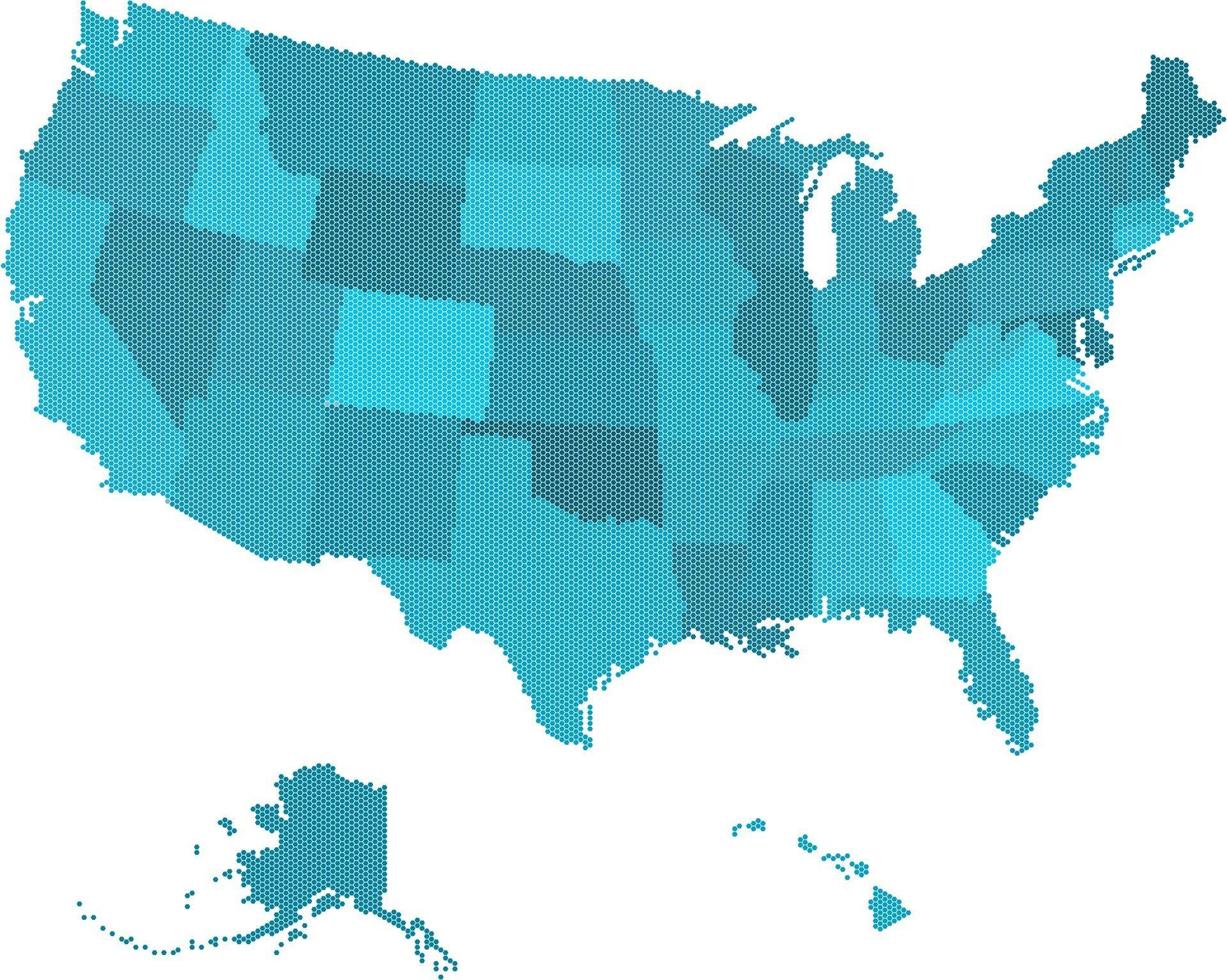 Mapa de Estados Unidos hexagonal azul sobre fondo blanco. vector