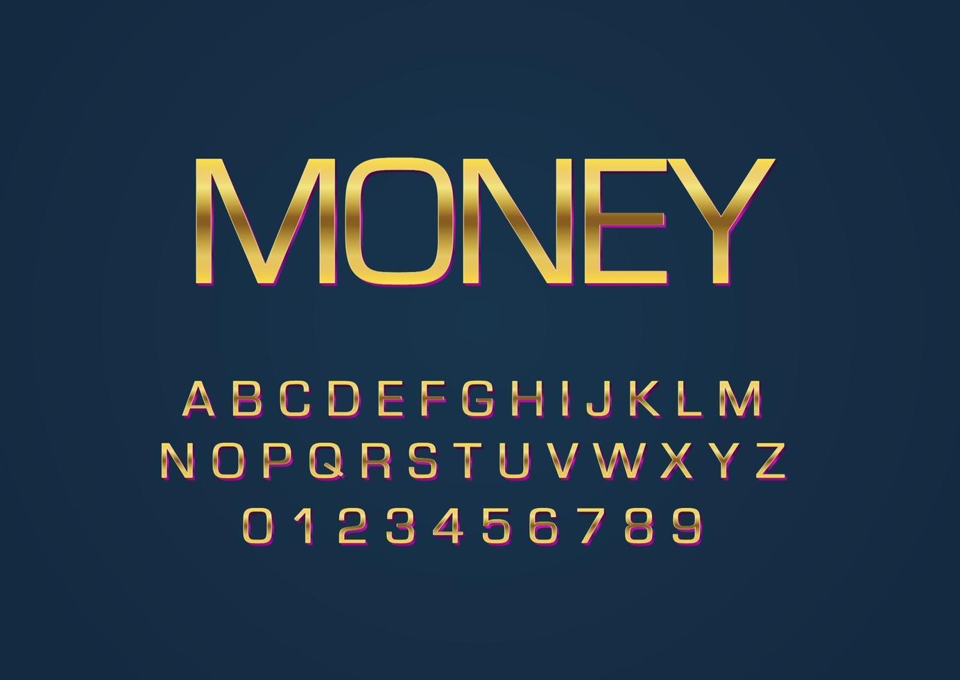 chrome gold style vector font with uppercase and digit number