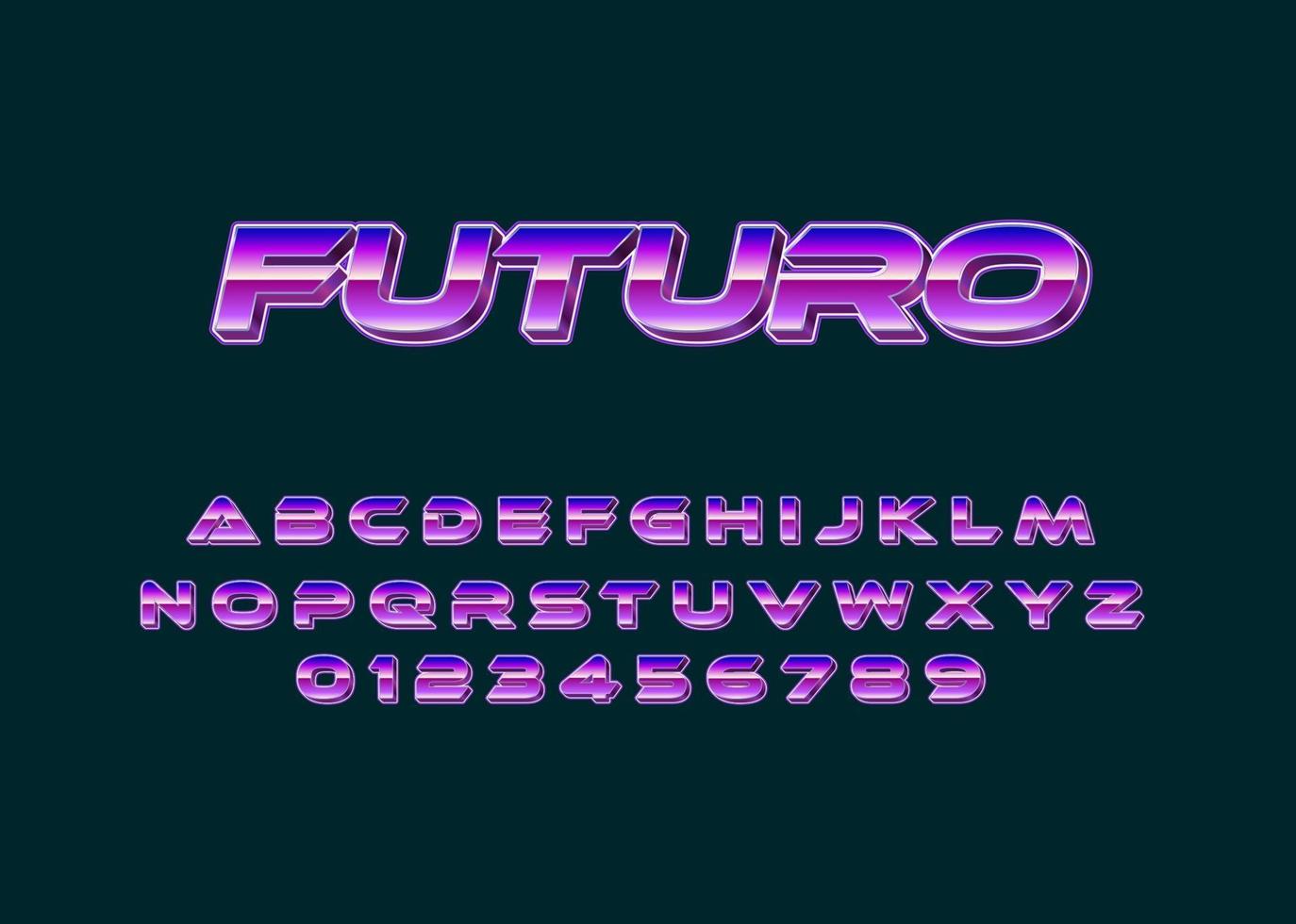 efecto de texto de estilo tecno futurista. alfabeto y número de fuente personalizada vector