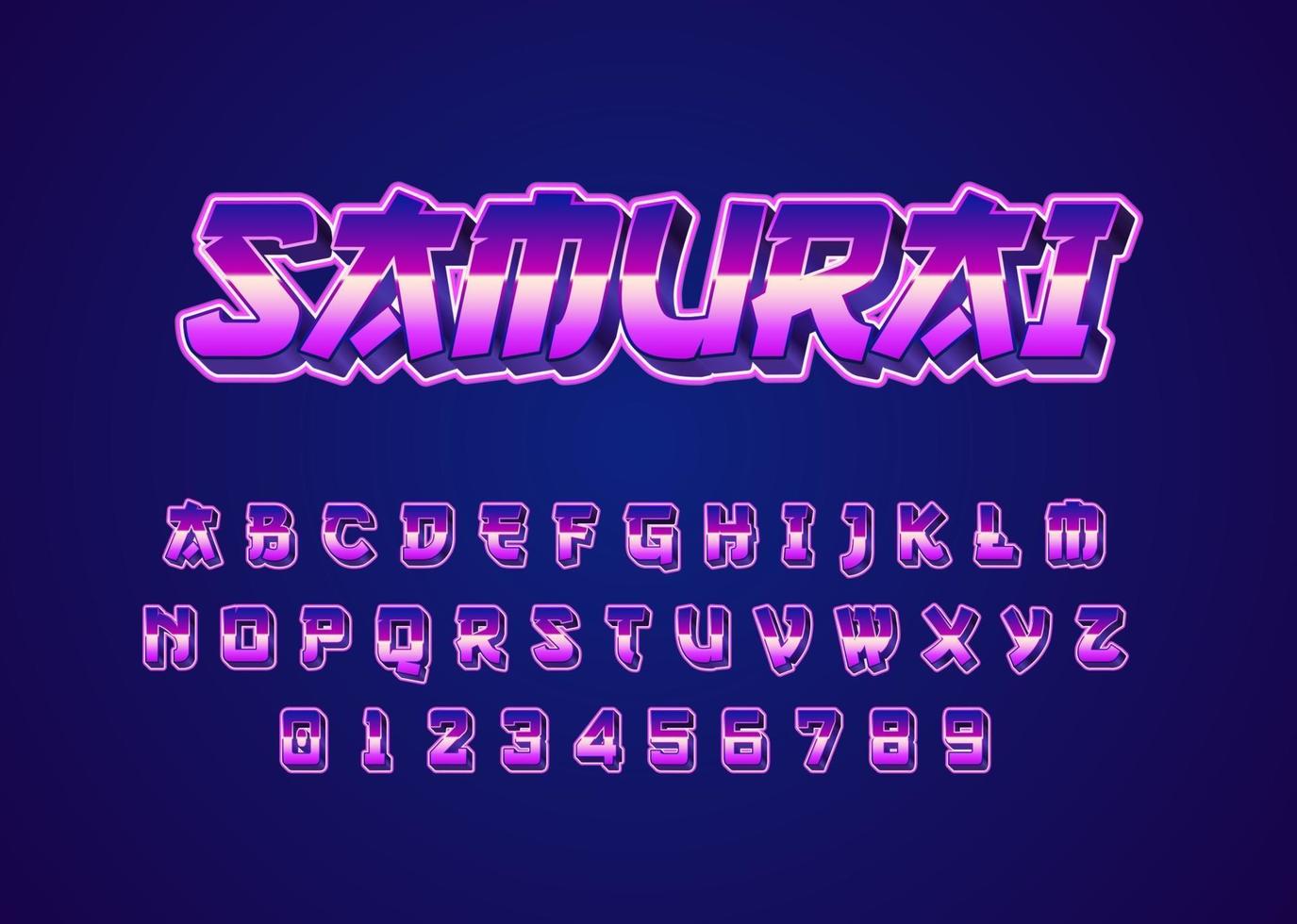 Retro futuristic japanese style custom font alphabet and