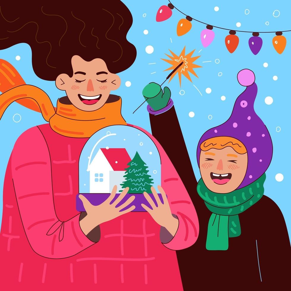 feliz navidad y próspero año nuevo diseño cuadrado tarjeta de felicitación vector