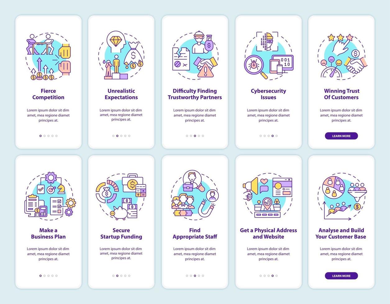 Startup launch onboarding mobile app page screen set vector