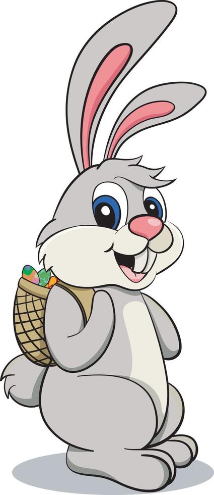 Easter Bunny Rabbit with Egg Basket. Cute Rabbit Character. vector