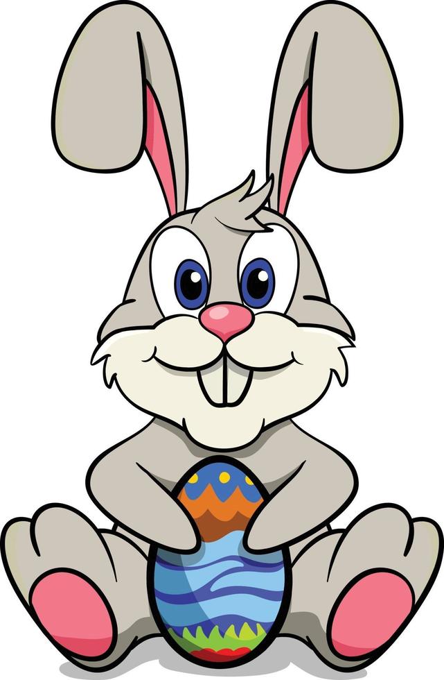 conejo de pascua con canasta de huevos. lindo personaje de conejo. vector