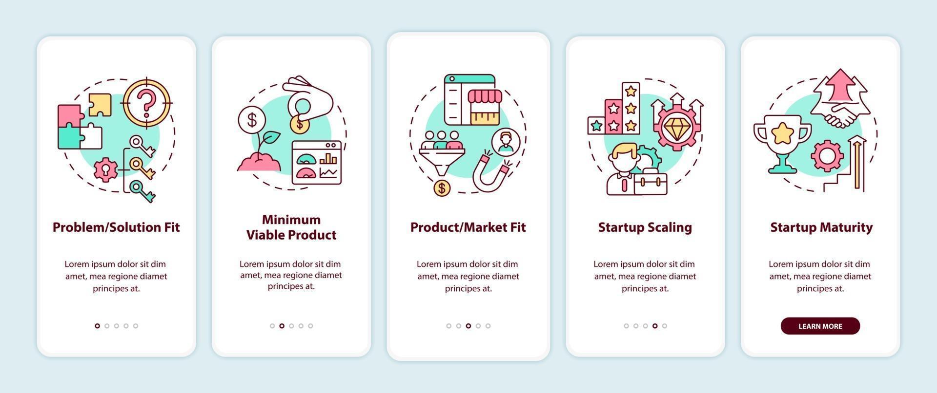 Startup lifecycle phases onboarding mobile app page screen vector