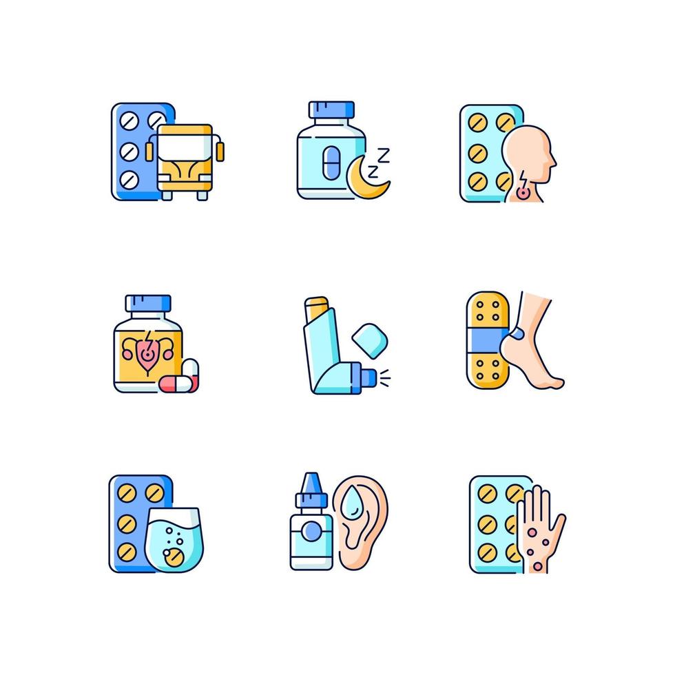 Conjunto de iconos de colores rgb de medicamentos farmacéuticos vector