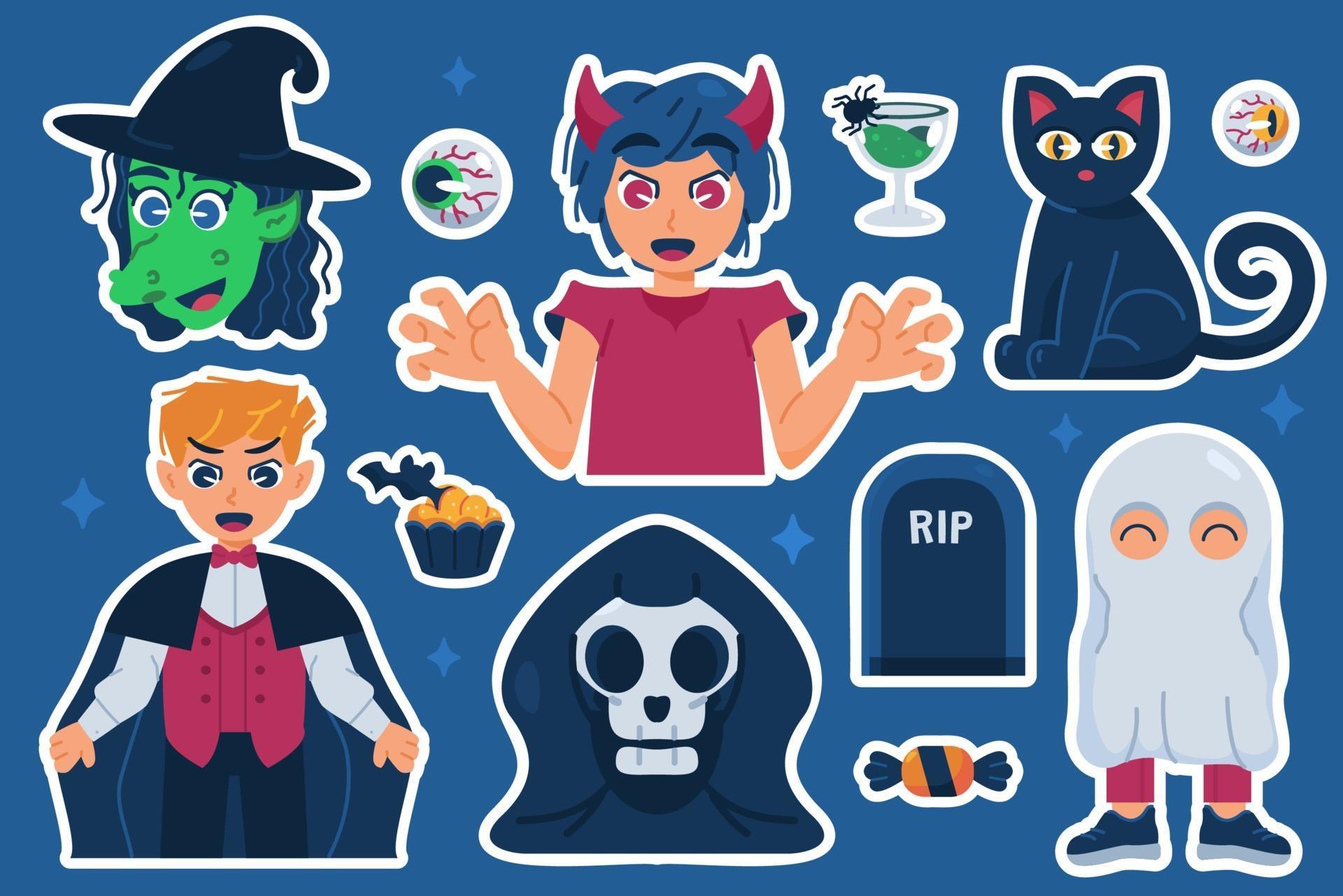 Halloween Costume Sticker Set 3303266 Vector Art at Vecteezy
