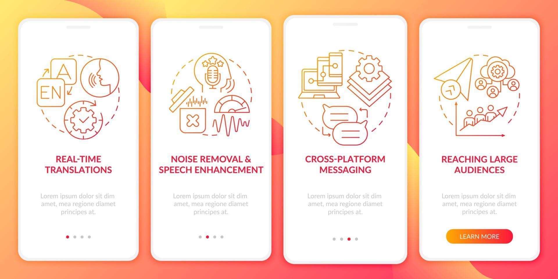 IM advanced feature red onboarding mobile app page screen vector