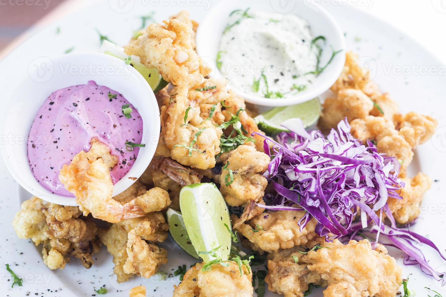 Deep-fried tempura seafood modern fusion gourmet food cuisine meal tapas snack photo
