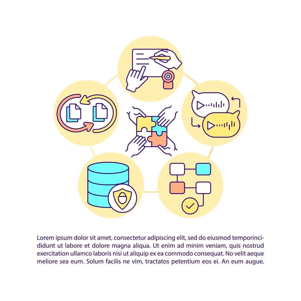 Online software for collaboration concept line icons with text vector