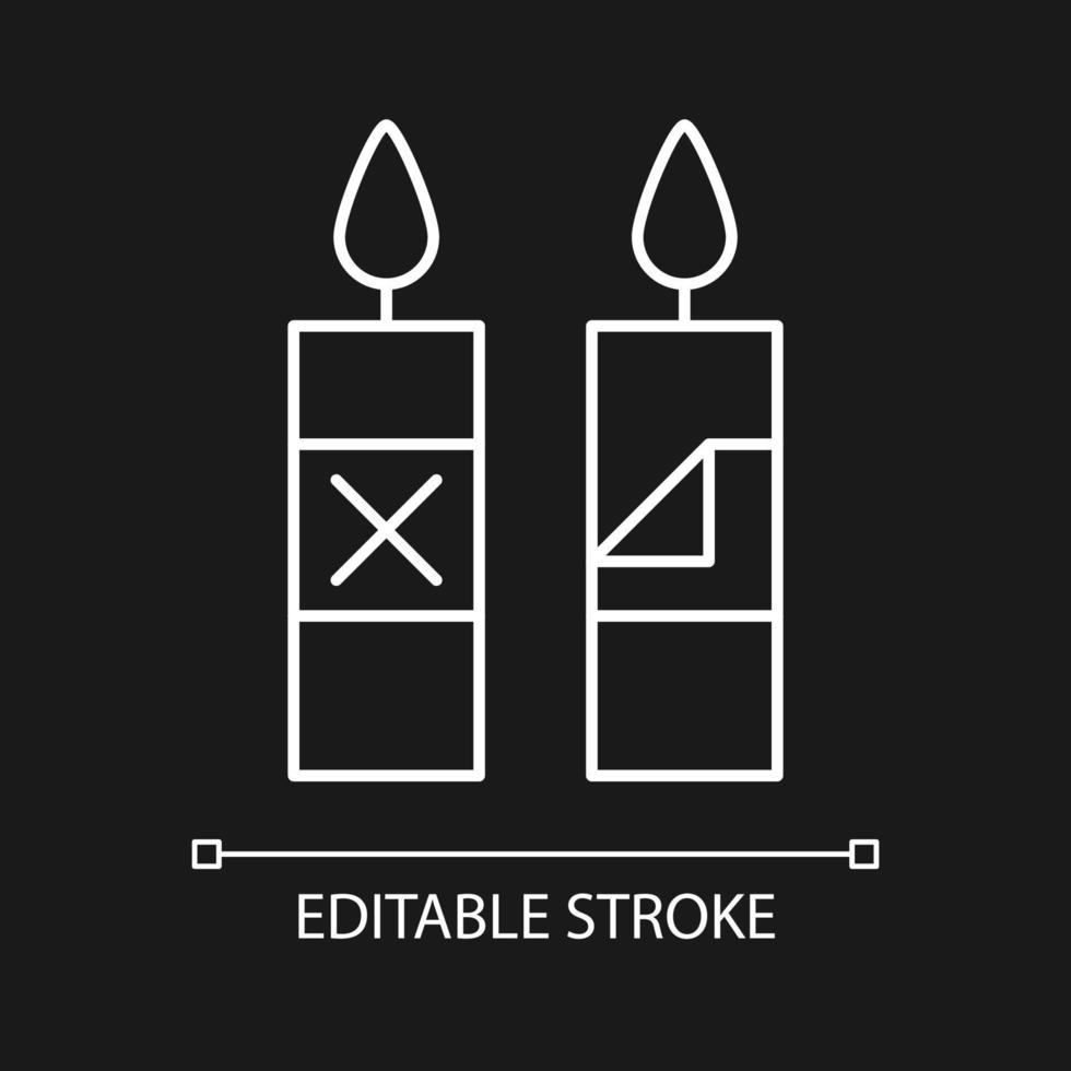 Remove candle wrapping white linear manual label icon for dark theme vector