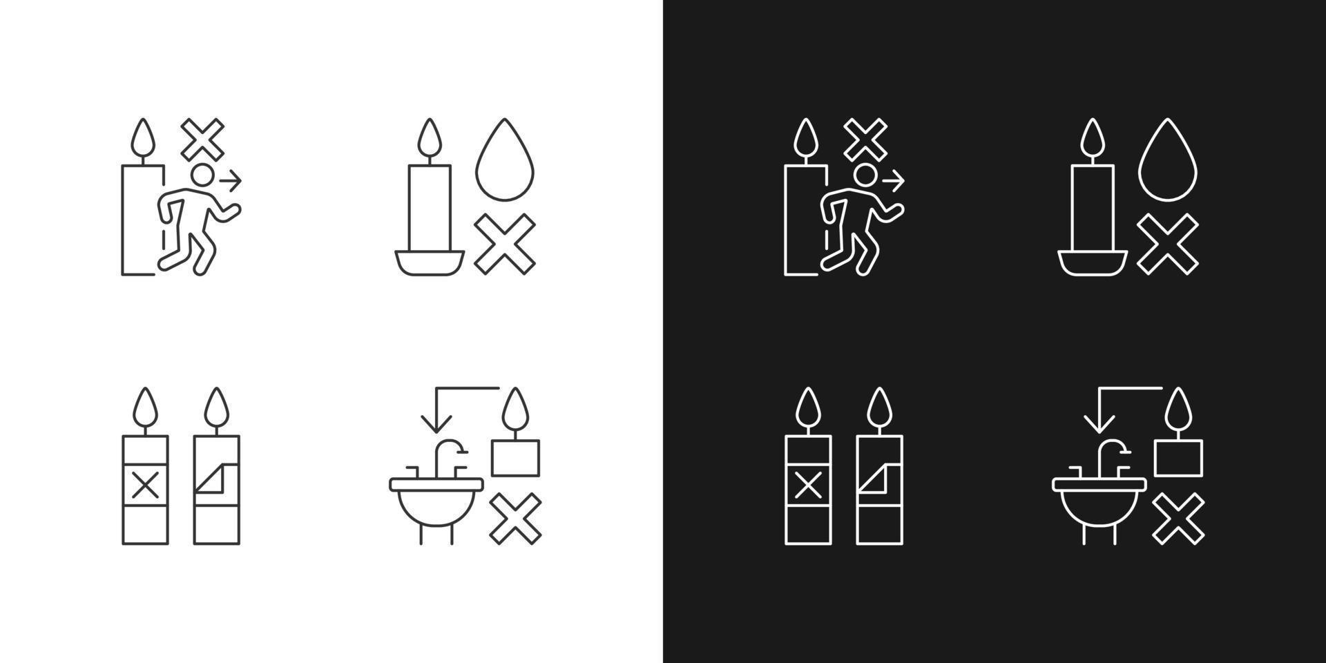 Safety around candle linear label icons set for dark and light mode vector