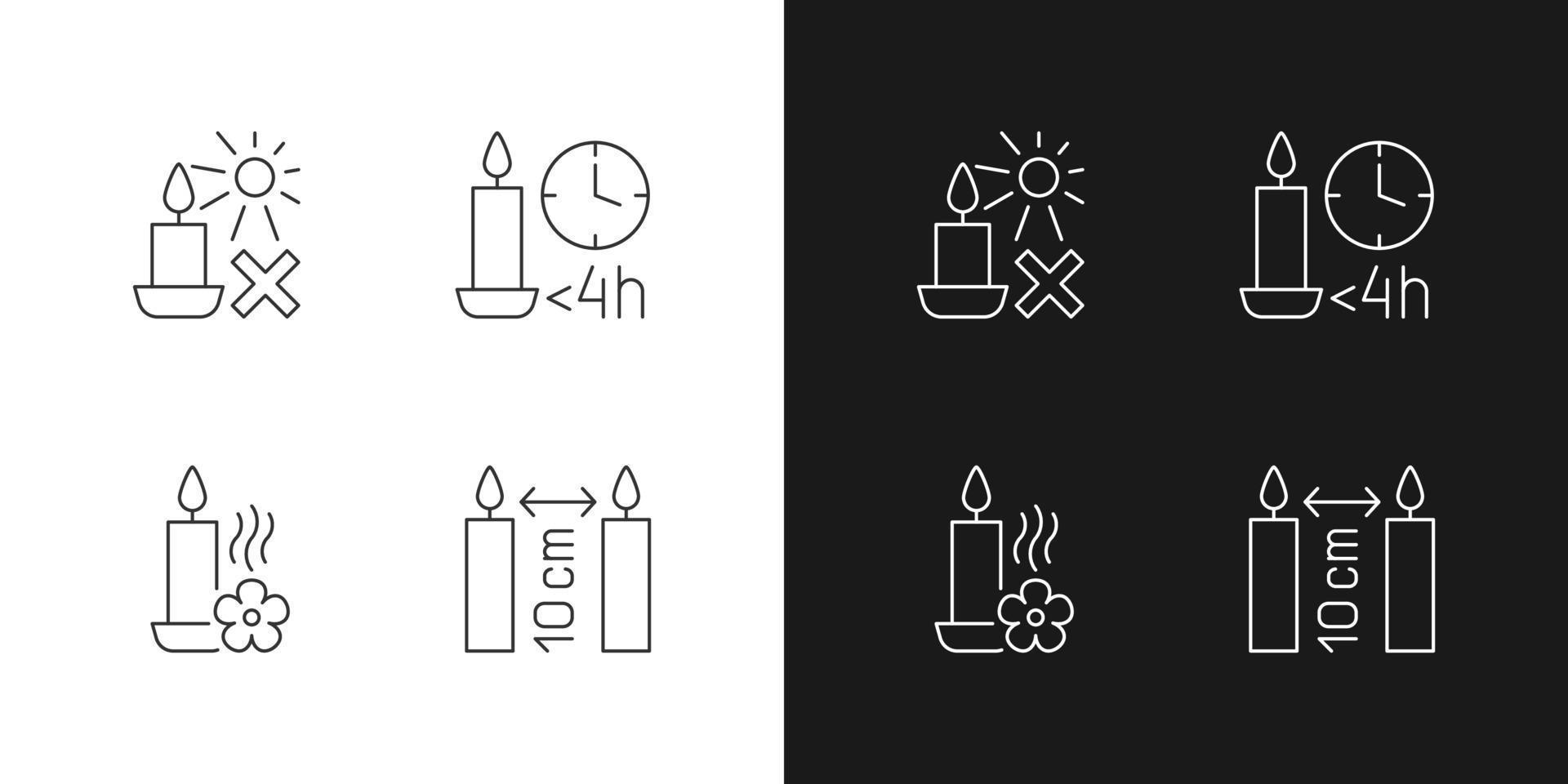Candle warning label linear label icons set for dark and light mode