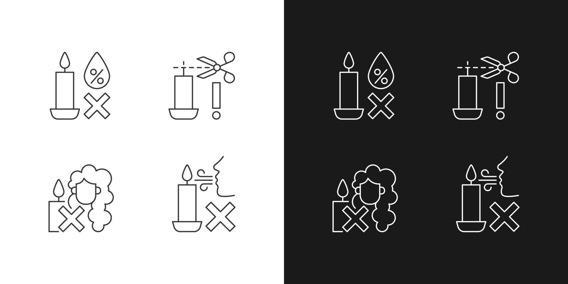 Candle safety warning linear label icons set for dark and light mode vector
