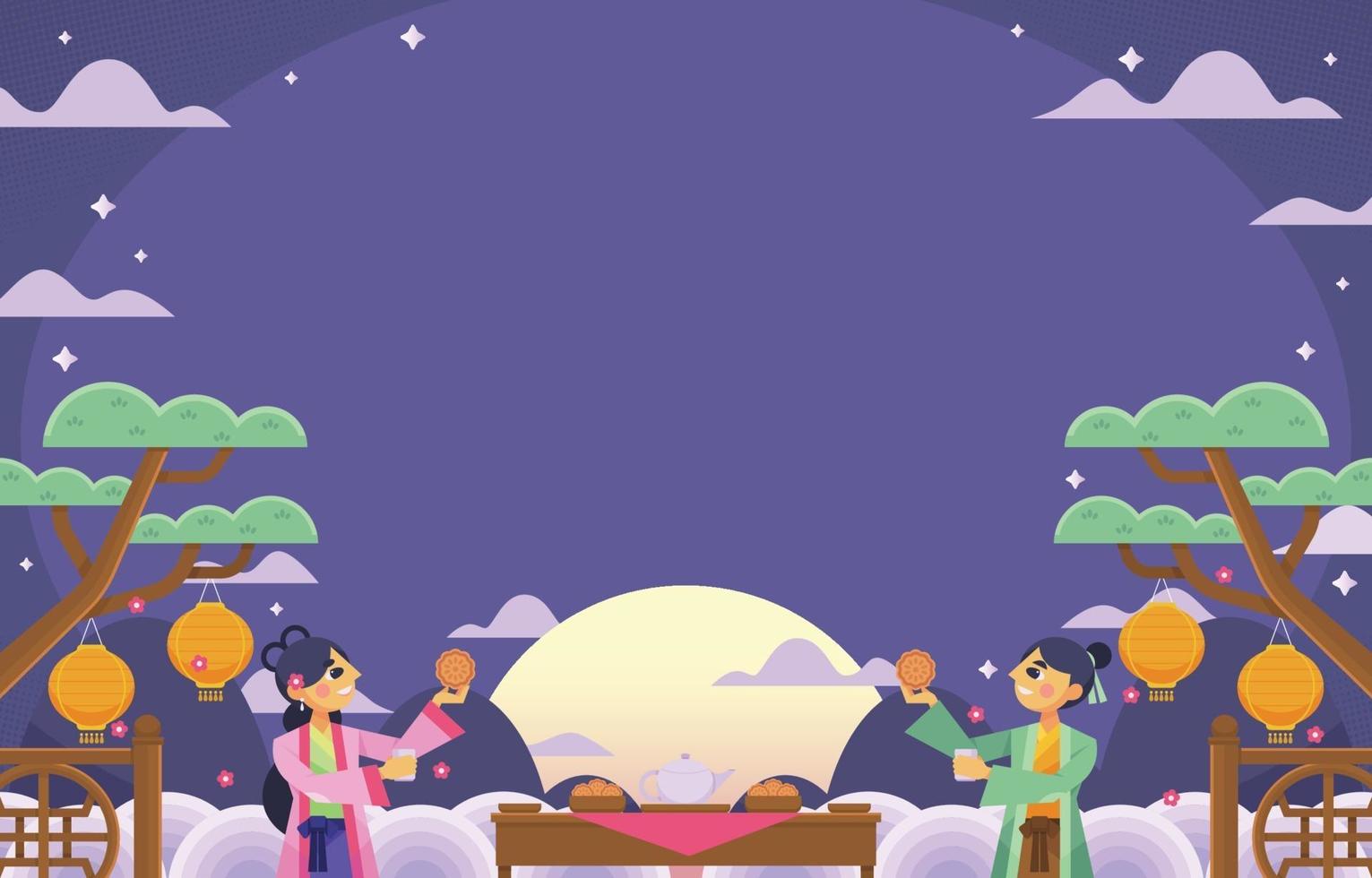 Background Mid Autumn Festival Oriental Couple vector