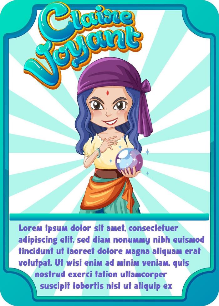 Character game card template with word Claire Voyant vector
