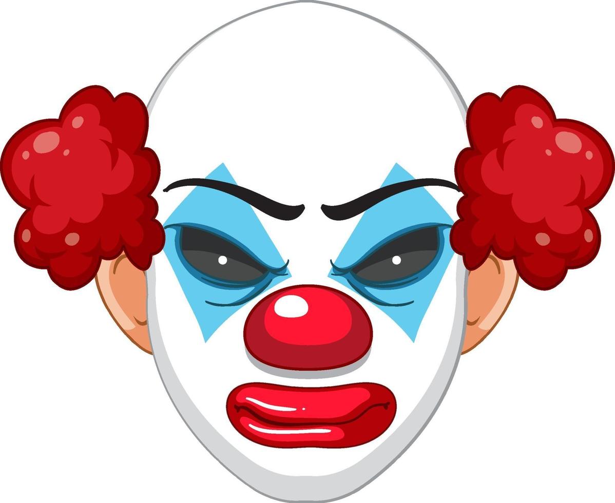 Cara de payaso espeluznante sobre fondo blanco. vector