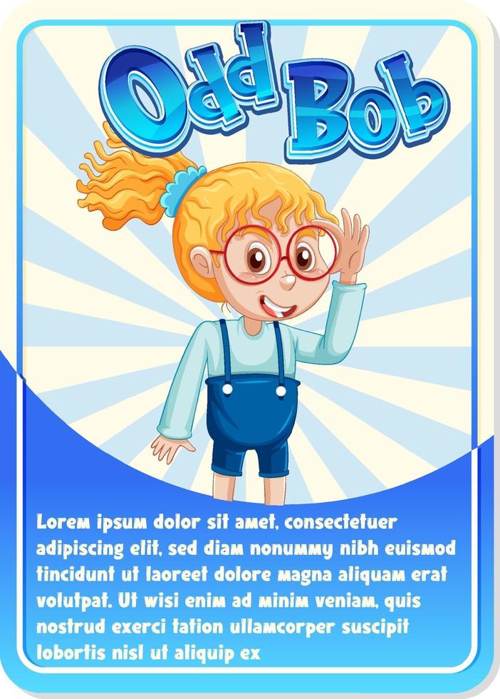 Tarjeta de juego de personajes con palabra bob impar vector