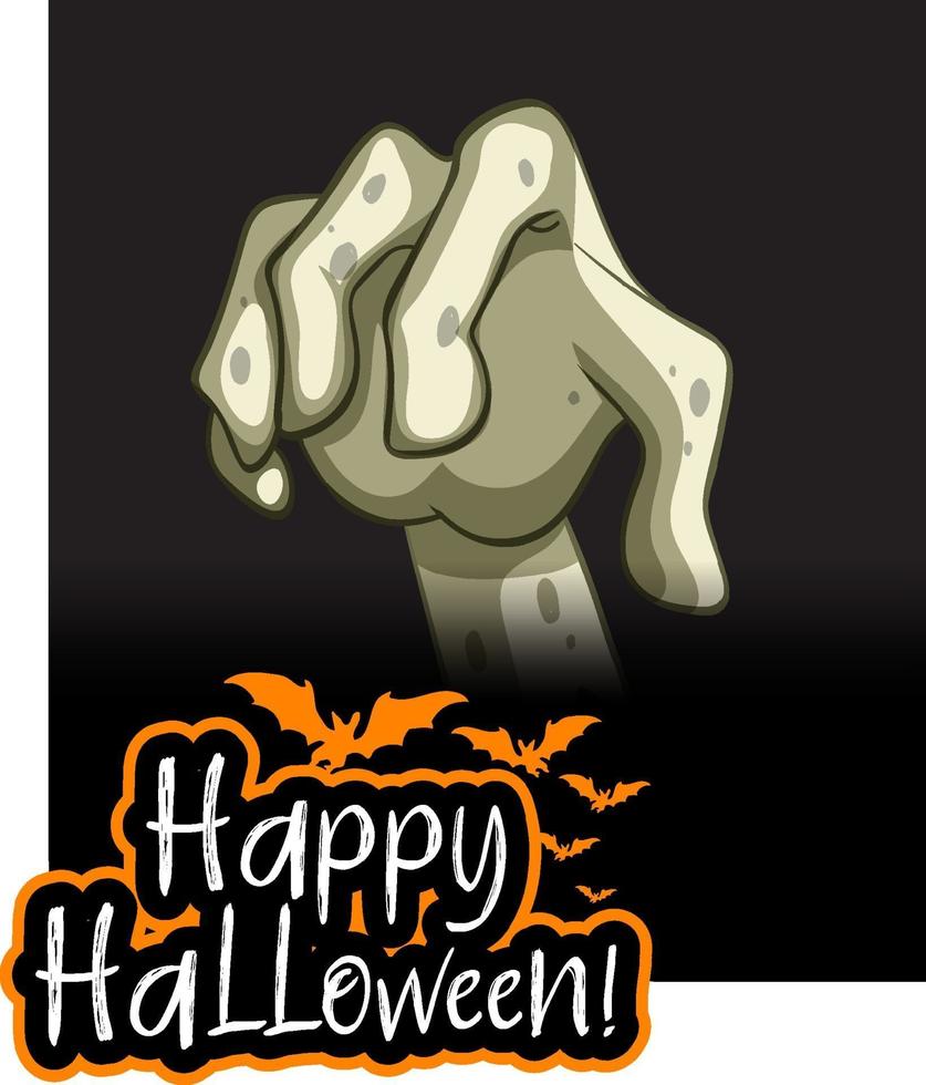mano zombie con diseño de texto feliz halloween vector