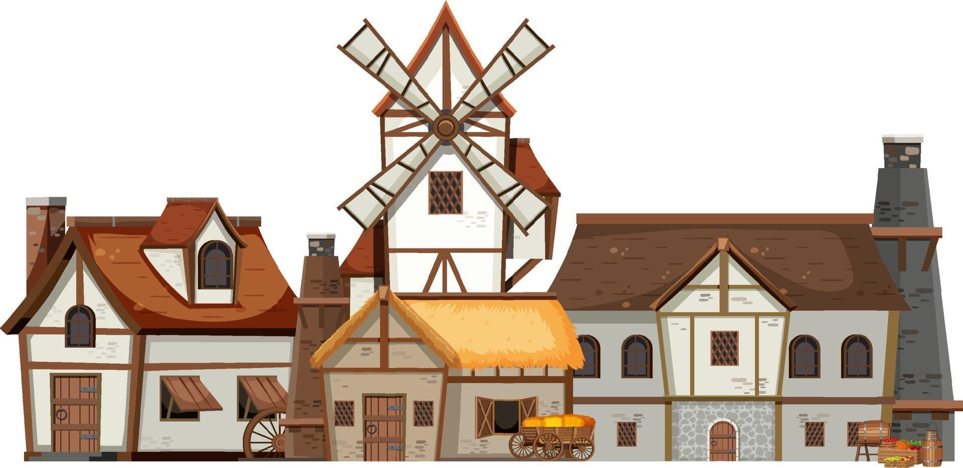 Ancient medieval village on white background vector