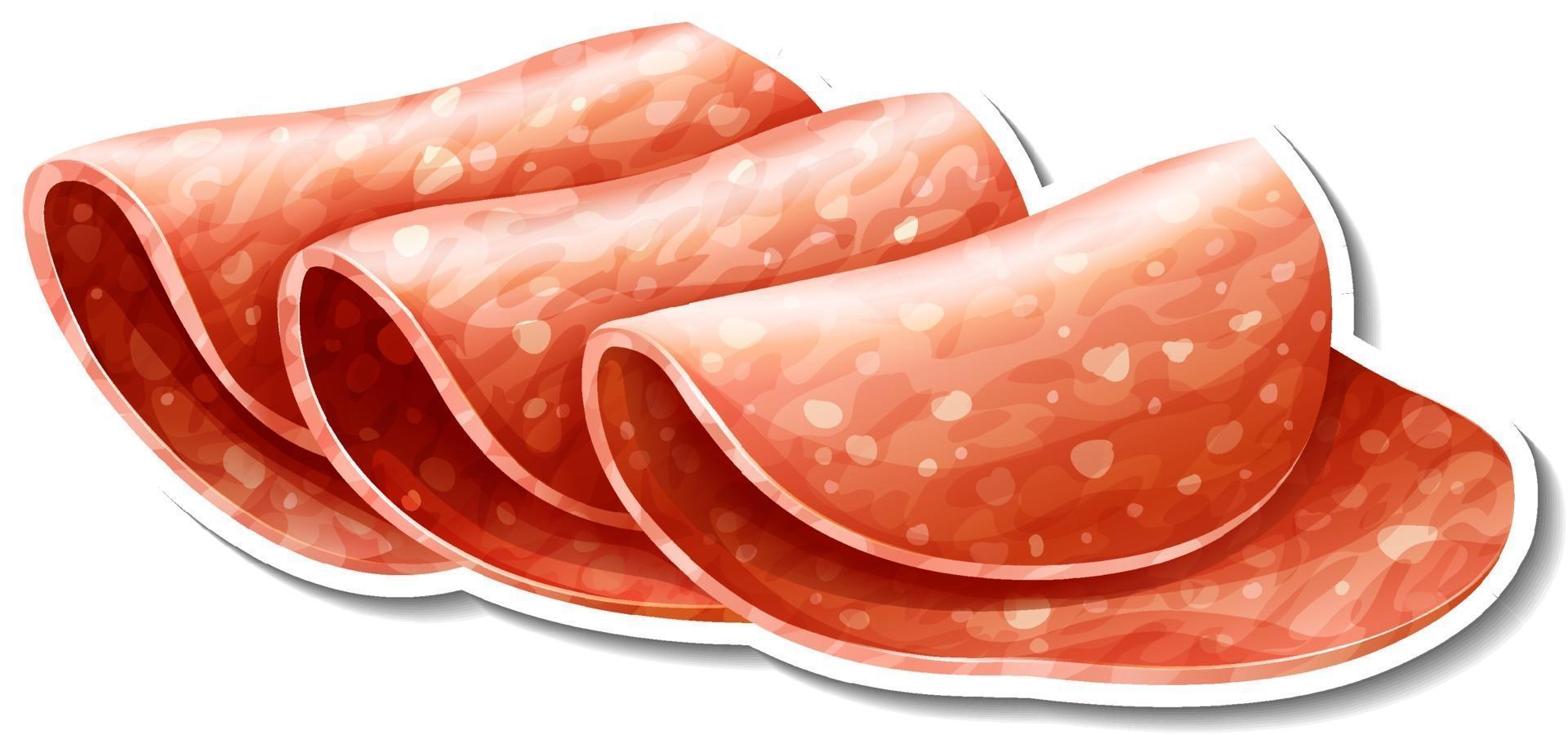 Pegatina de rodajas de salami sobre fondo blanco. vector