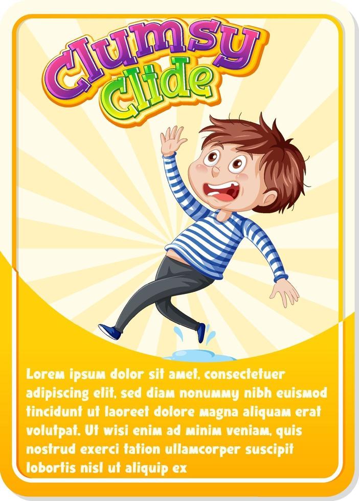 Character game card template with word Clumsy Clide vector
