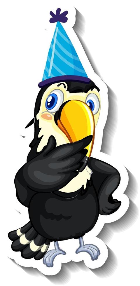 A sticker template with a toucan wearing party hat vector