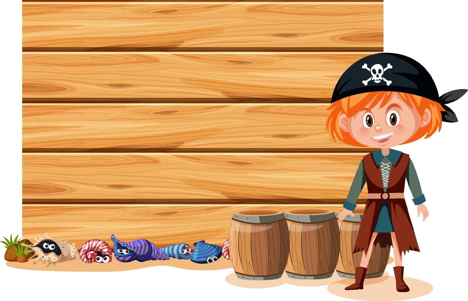 A pirate girl with an empty banner isolated on white background vector