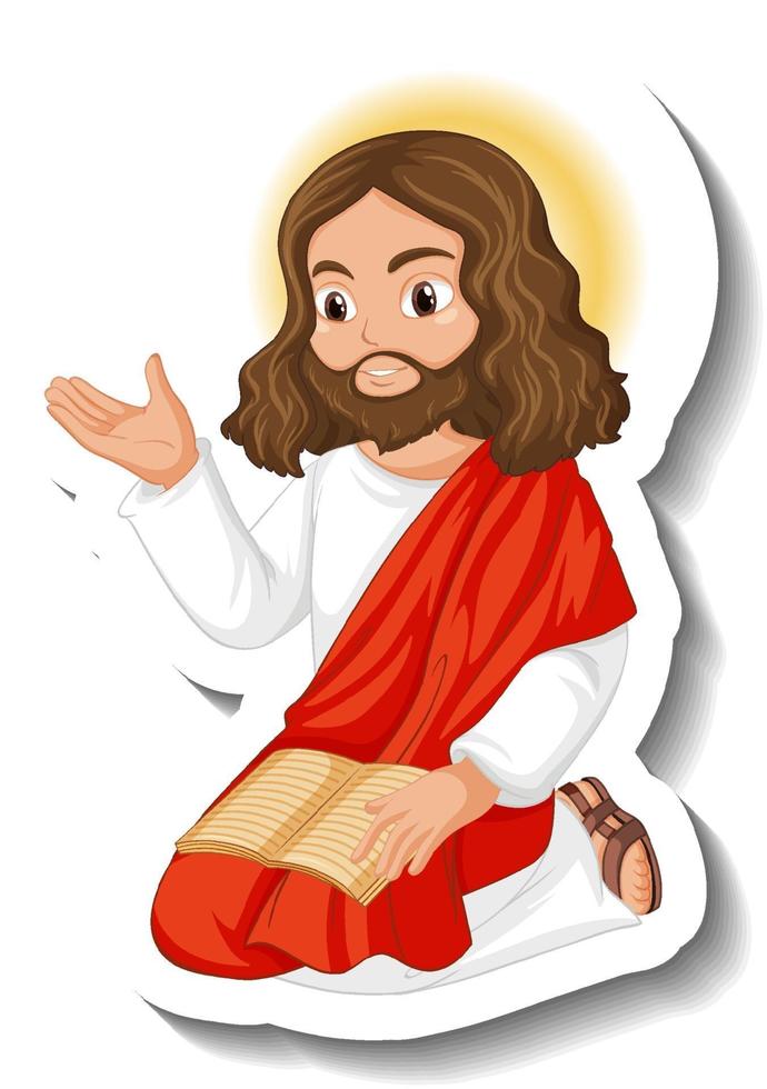 Jesus Christ cartoon character sticker on white background vector