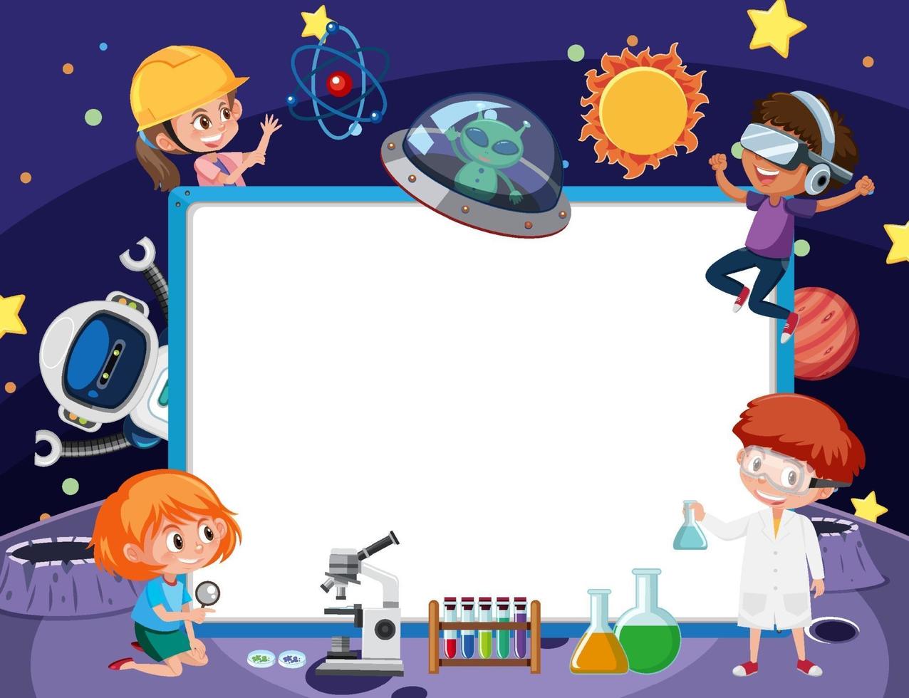 Empty banner with kids in technology theme vector