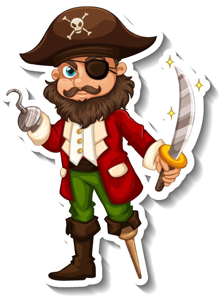 Sticker template with a pirate man cartoon character isolated vector