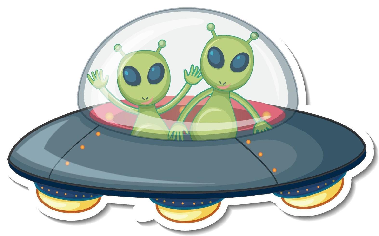 Sticker template with two alien monster in UFO isolated vector