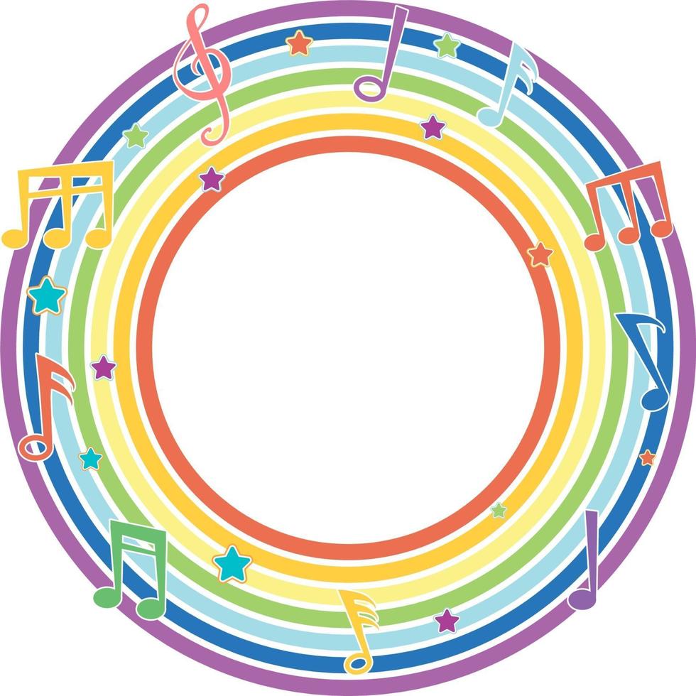 Rainbow round frame with music melody symbols vector