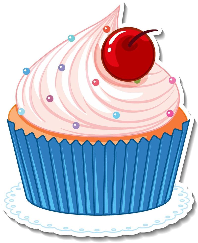 Cupcake con pegatina de cereza aislado sobre fondo blanco. vector