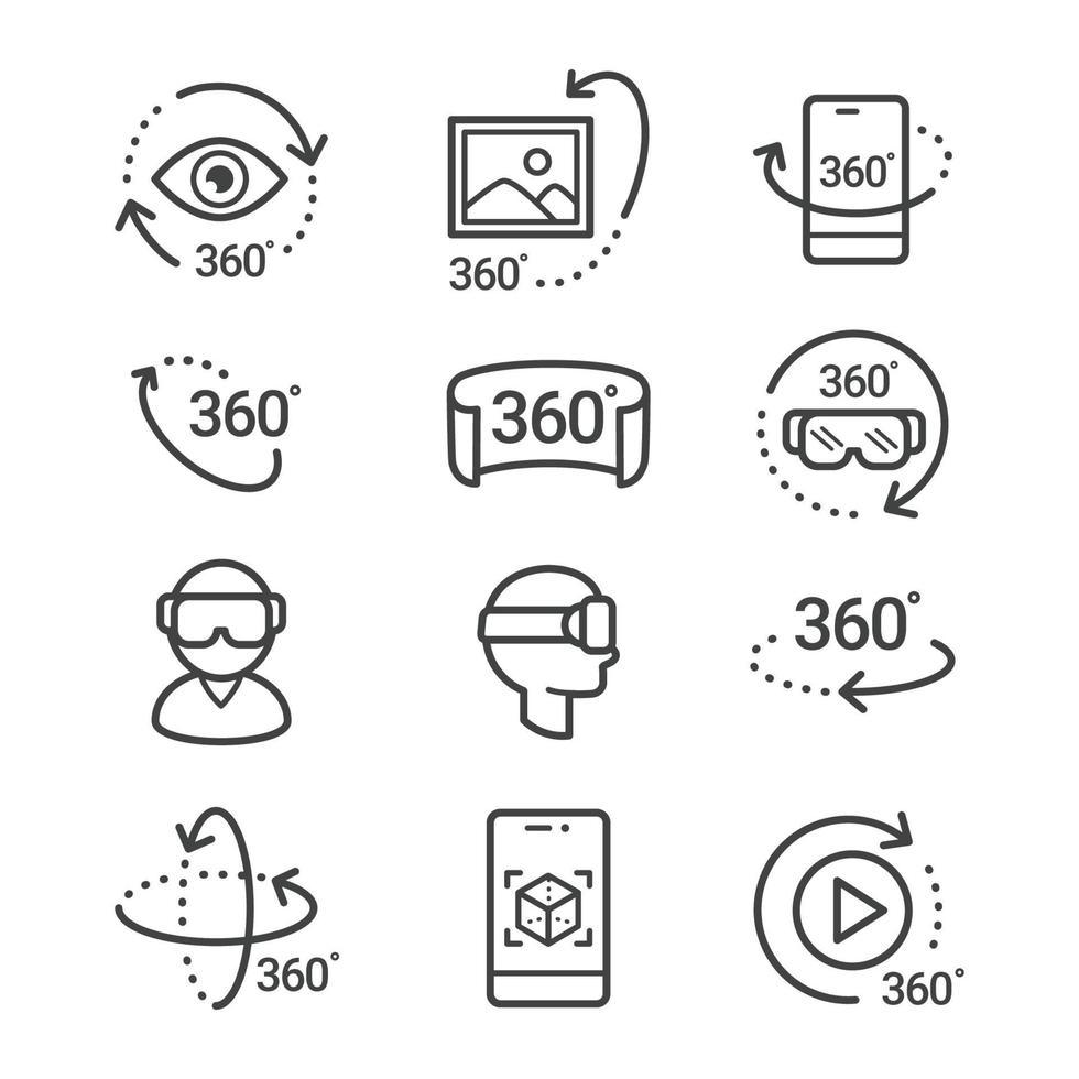 360 Degree Virtual View Icon Set vector