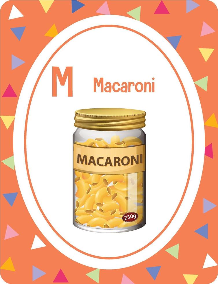Alphabet flashcard with letter M for Macaroni vector
