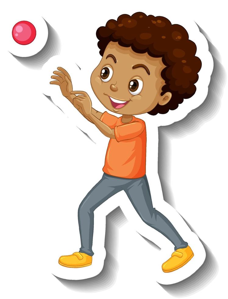 A boy throwing ball cartoon character sticker vector