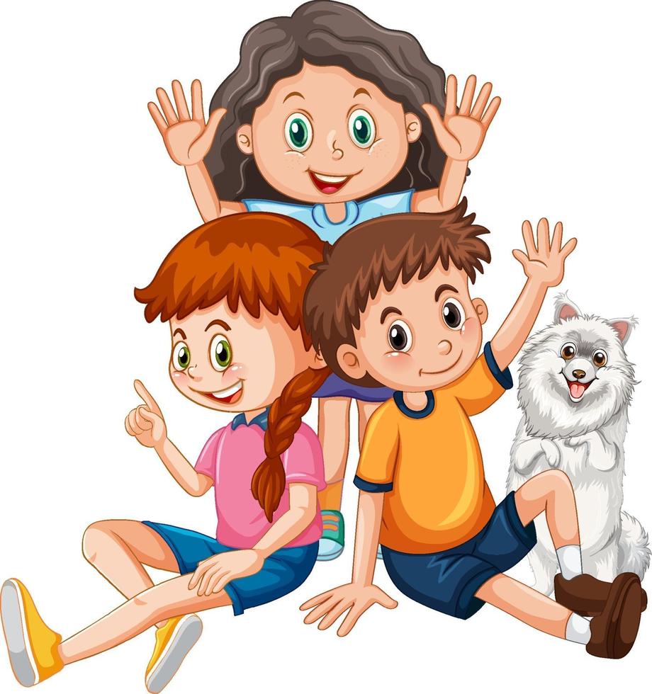 Children with cute dog cartoon character vector